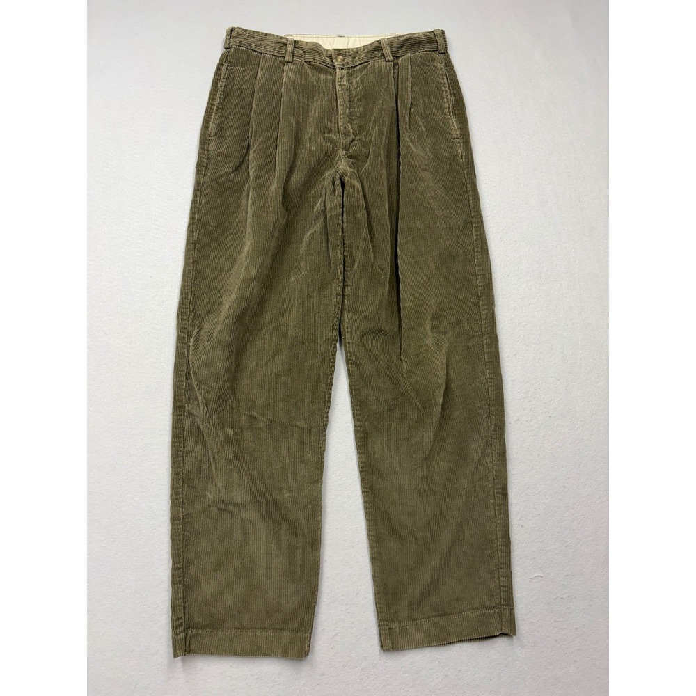 Bill Blass Corduroy Pants Mens 32x30 Olive Green Pleated Vintage 90s Casuals